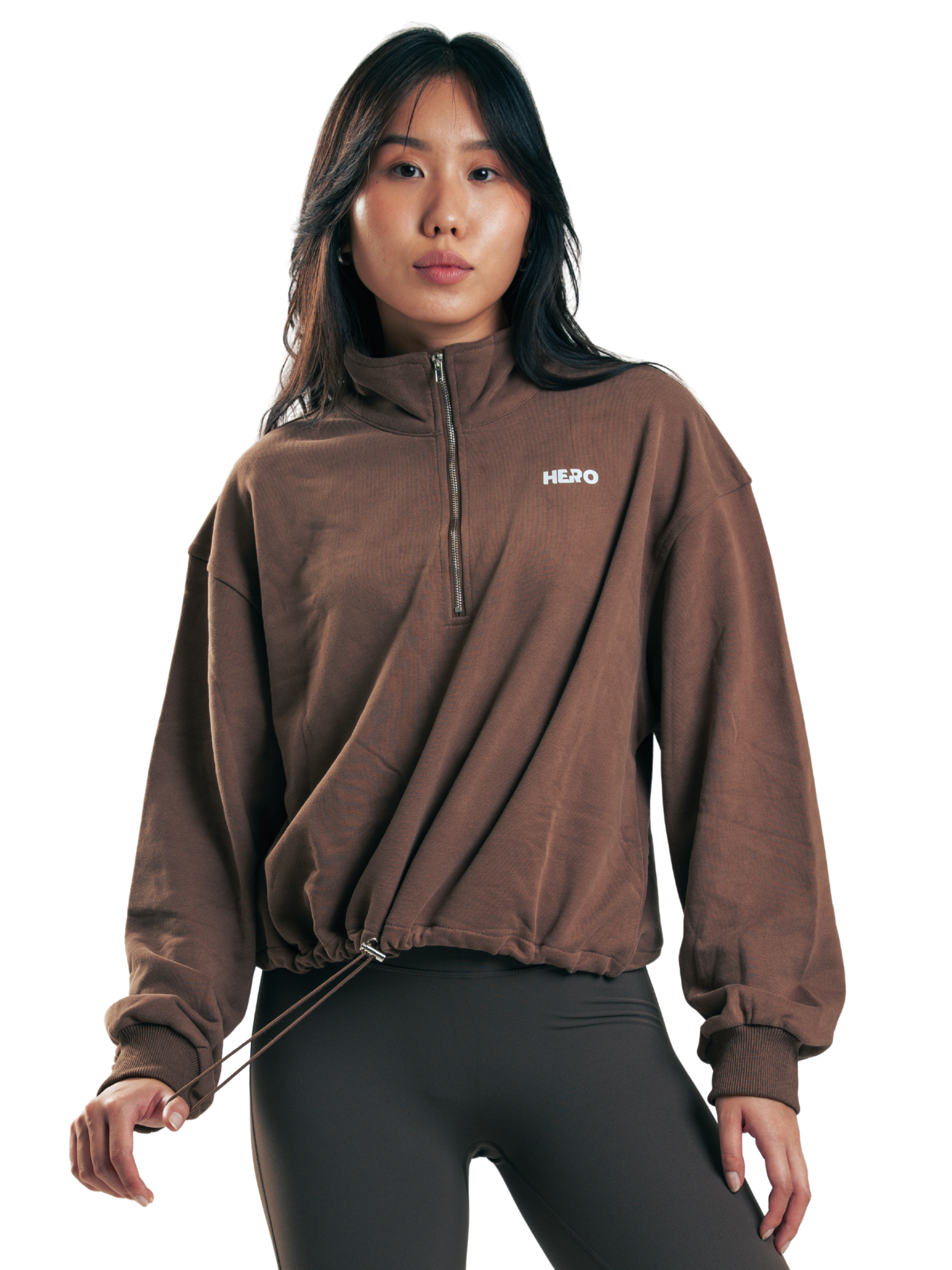 CHAQUETA CROP ZIPPER HERO MARRON