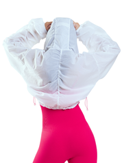 JACKET CROP ZIP HERO BLANCO CON ROSADO