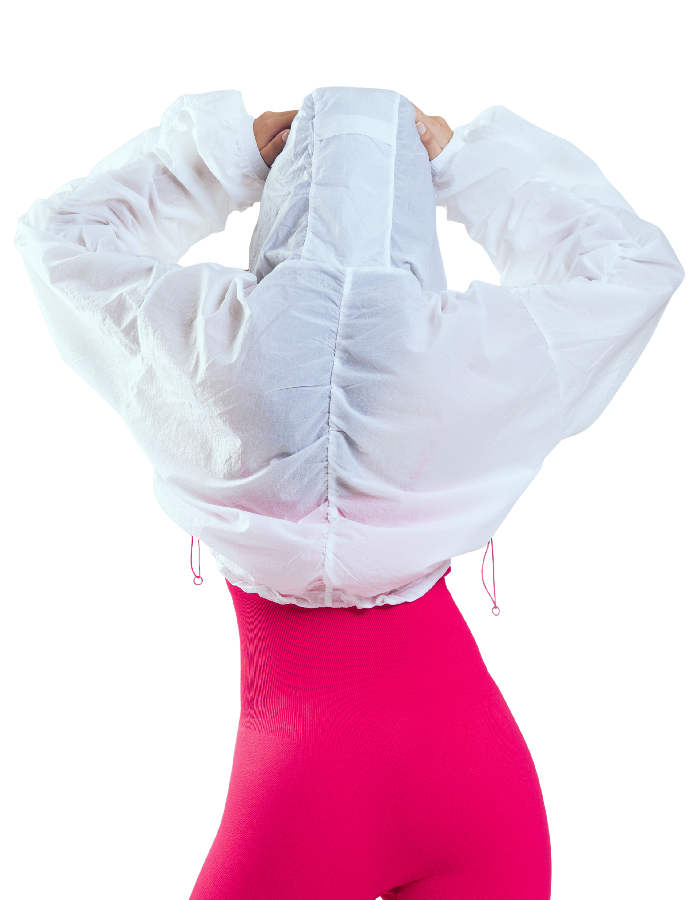 JACKET CROP ZIP HERO BLANCO CON ROSADO