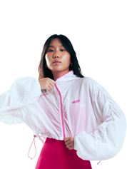 JACKET CROP ZIP HERO BLANCO CON ROSADO