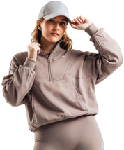 OVERSIZED HALF ZIP HERO MARRON