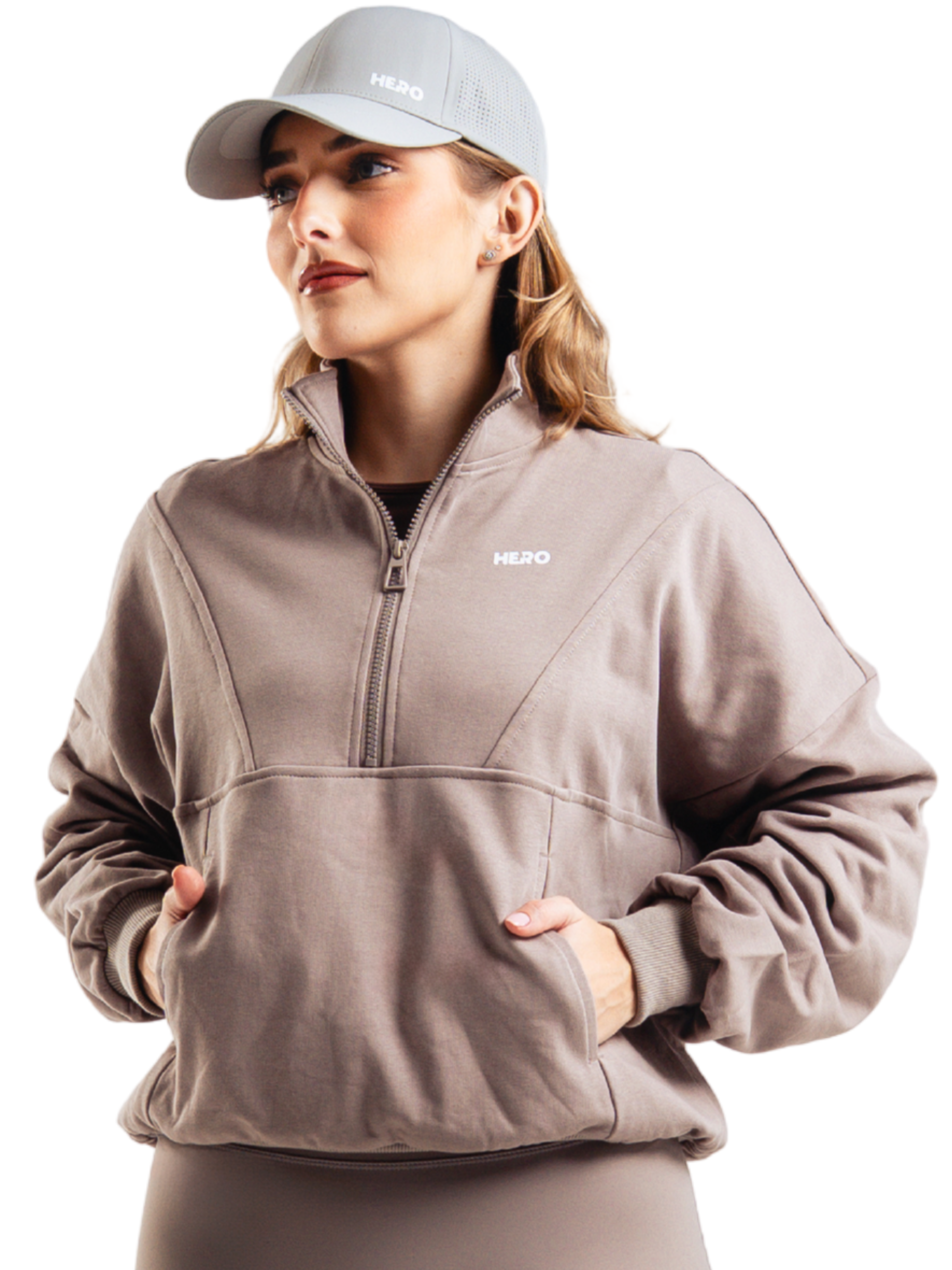 OVERSIZED HALF ZIP HERO MARRON