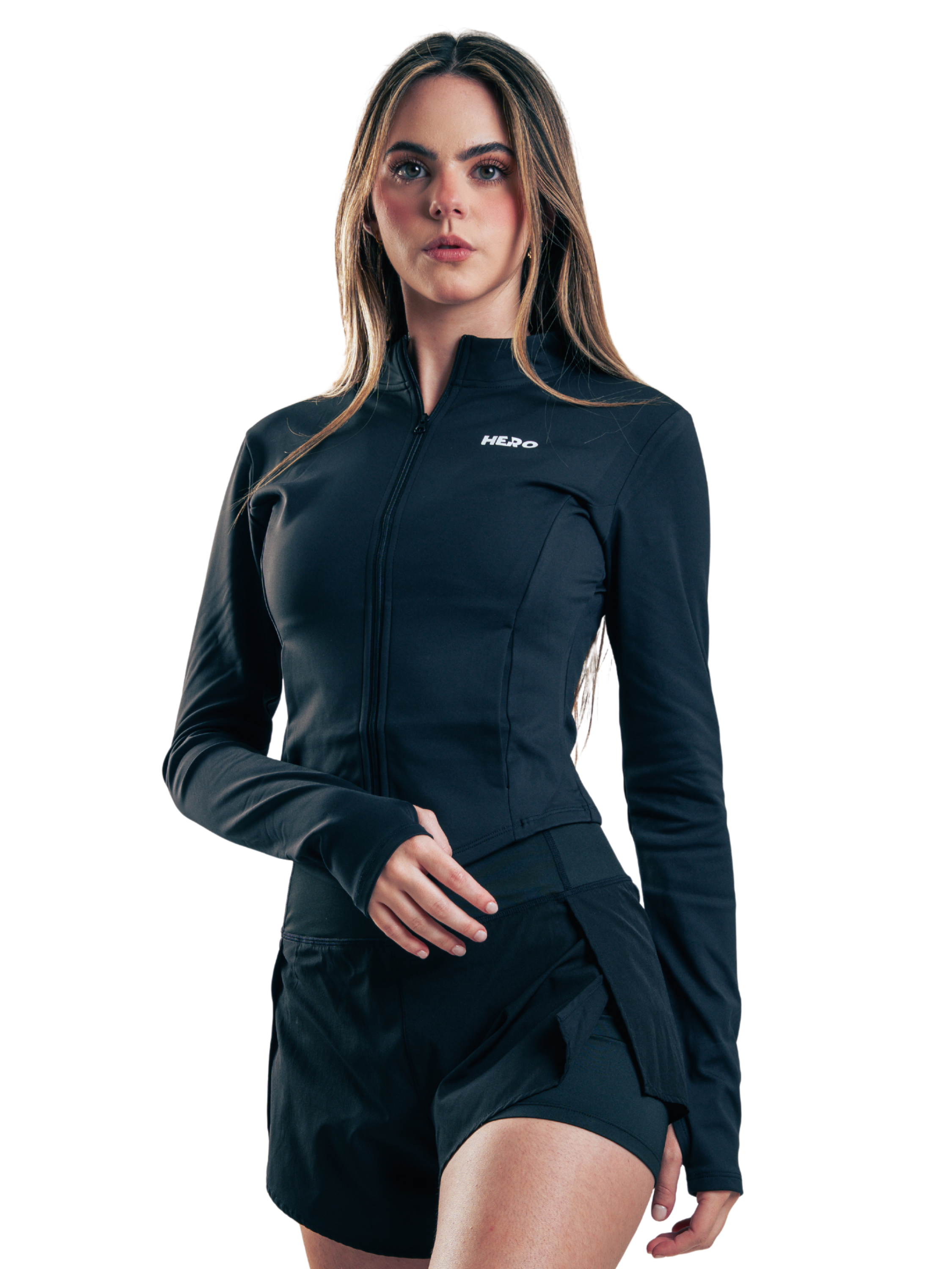 SUETER CROP ZIP NEGRO