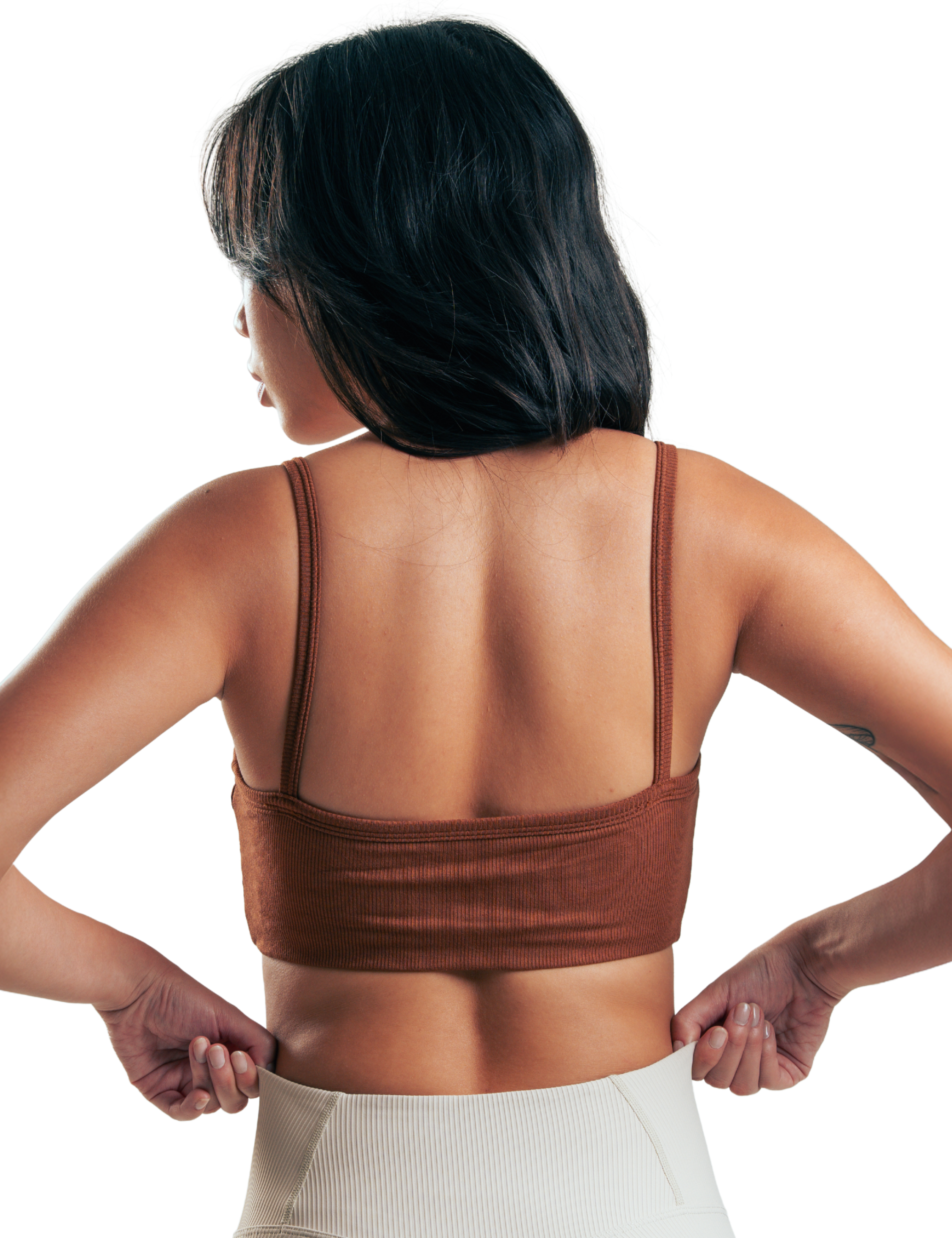 TOP CROP RIBBED HERO MARRON CLARO