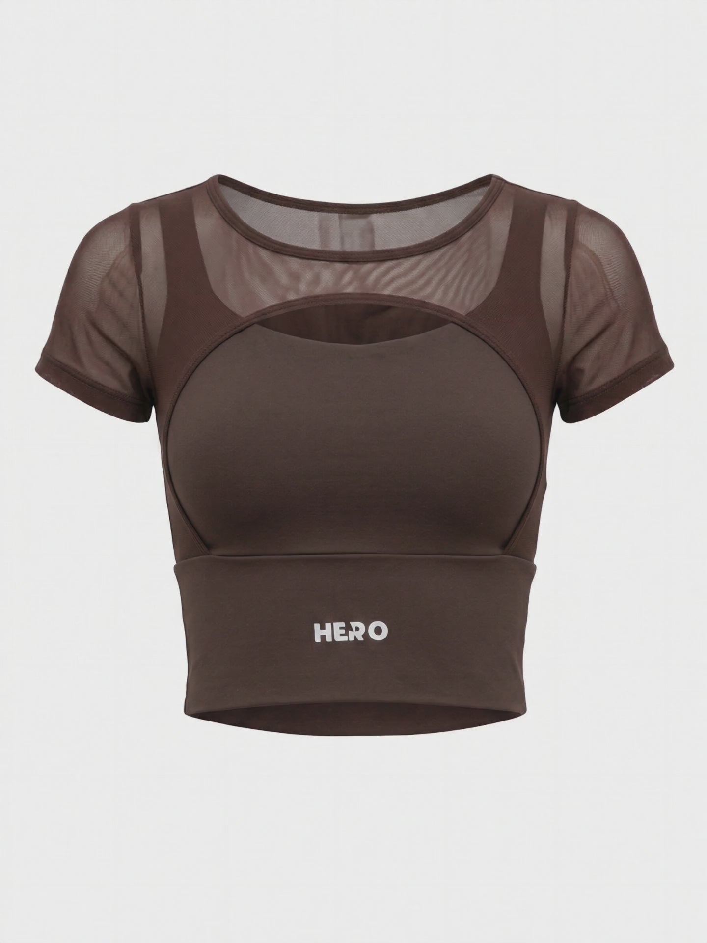TOP COMPLETO CON HOMBROS TRANSPARENTES HERO MARRON