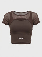 TOP COMPLETO CON HOMBROS TRANSPARENTES HERO MARRON